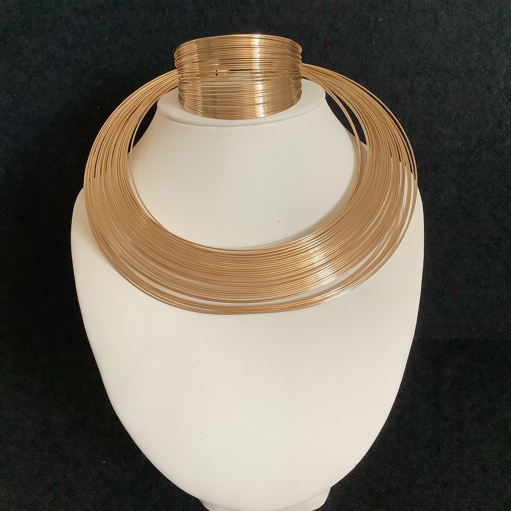 Vintage gold tone necklace & cuff bangle sets.